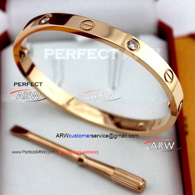 Perfect Replica Cartier Love Bracelet Rose Gold Bracelet With 4 Diamonds (Genuine 11 Replica)